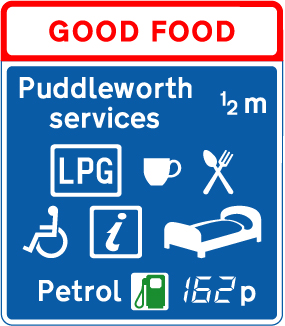 Motorway service area sign showing the operator’s name