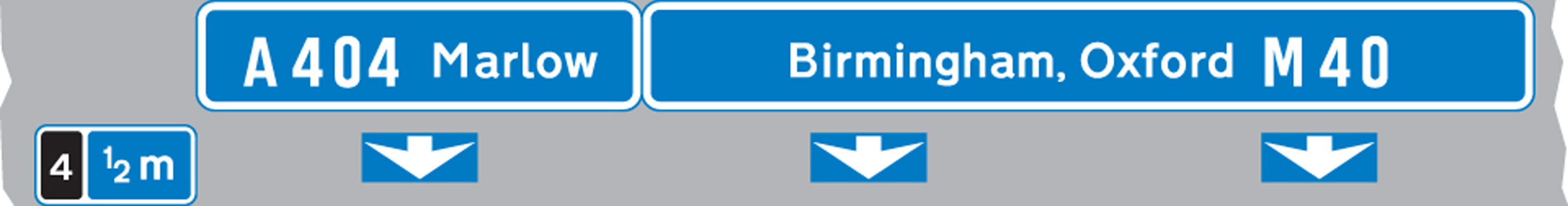 Downward pointing arrows mean ‘Get in lane’ The left-hand lane leads to a different destination from the other lanes.