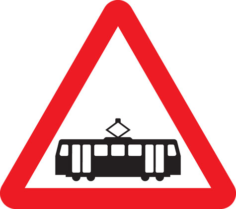 Trams crossing ahead